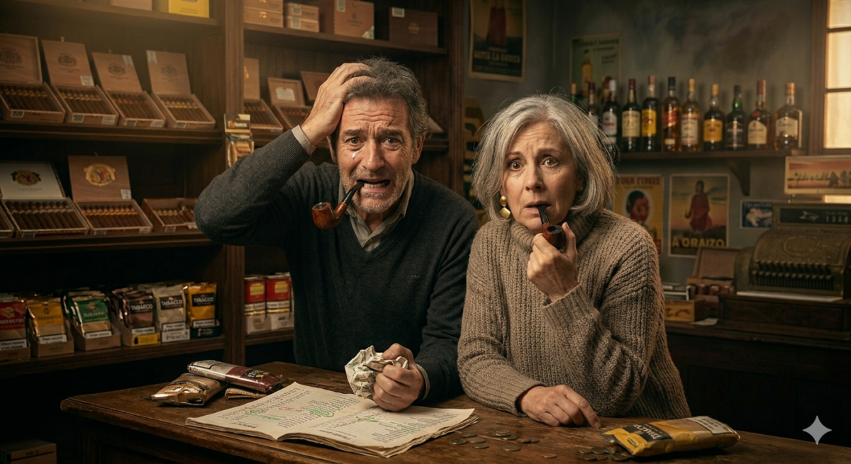 Un hombre y una mujer muestran su susto por los precios del tabaco.